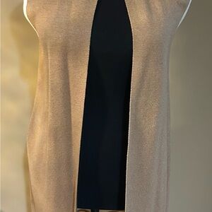 Talbots Beige Open-Front Long Cardigan Vest